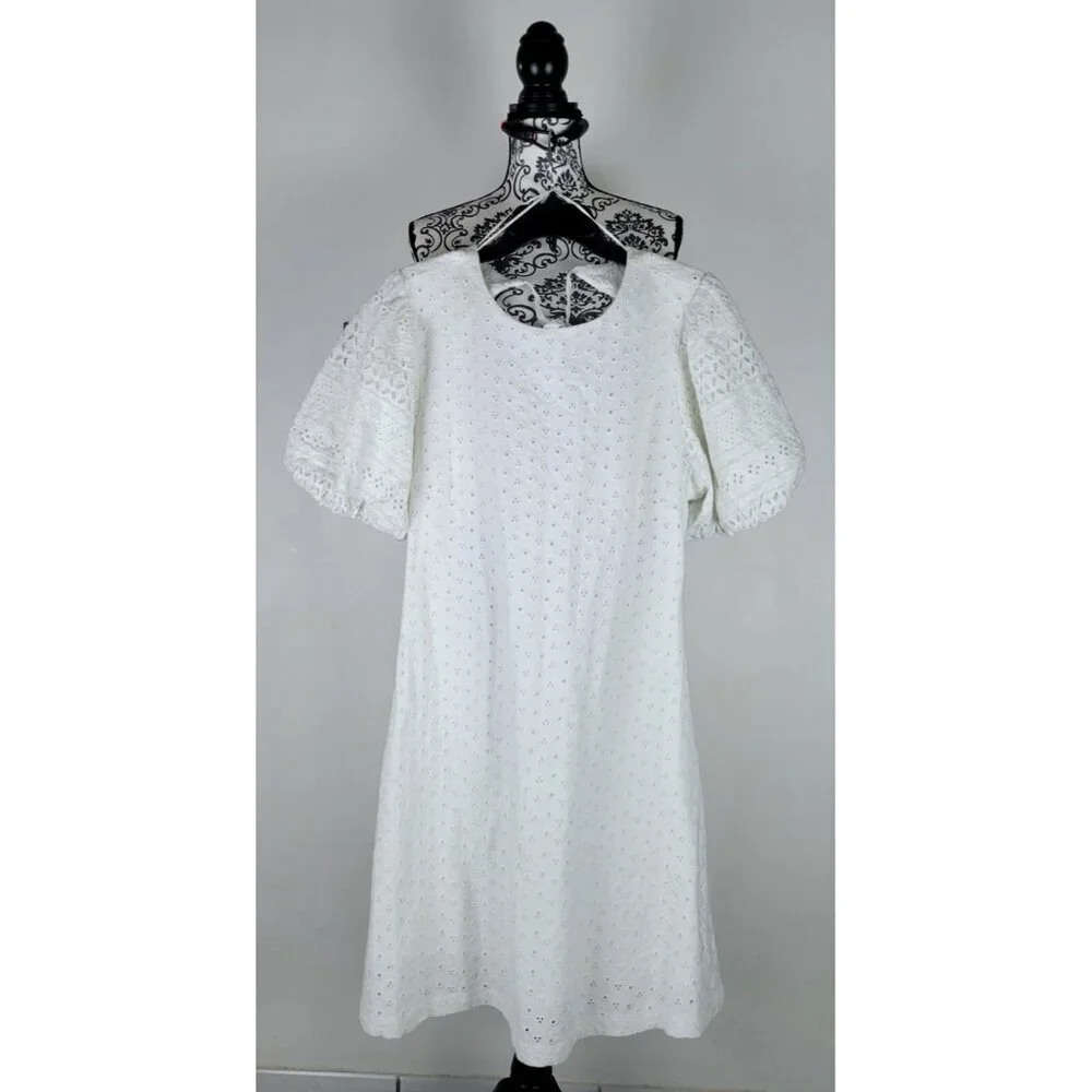 Free People Womens Apricot Rose Mini Dress Puff Sleeve Eyelet White Size XLarge - Picture 3 of 14